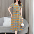 New Elegant Floral Dress  Bohemian plus Size Women Summer Short Sleeve Clothing with Large Hem for Casual Occasions