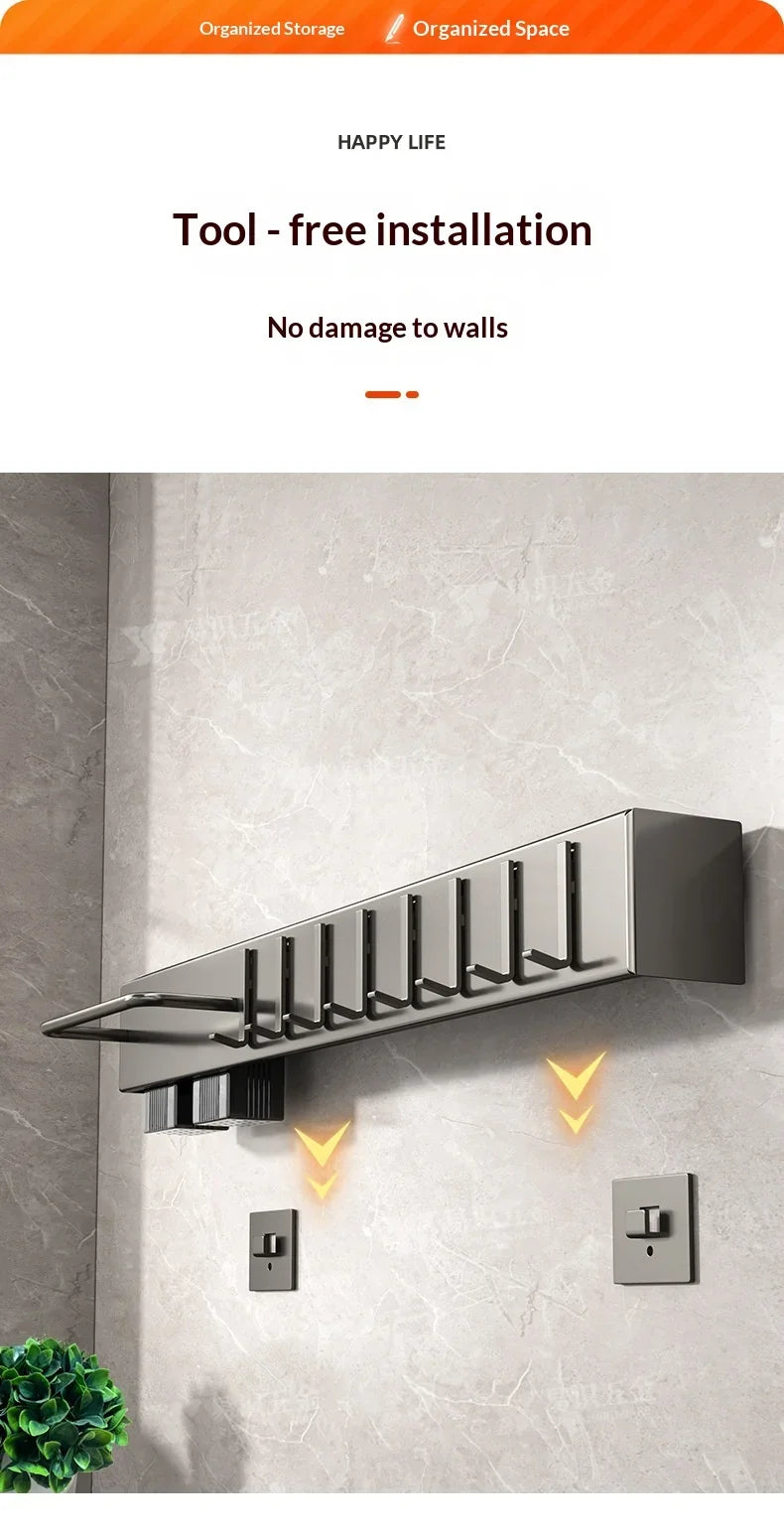 Wall Mounted Kitchen Knife and Chopstick Holder - Stainless Steel