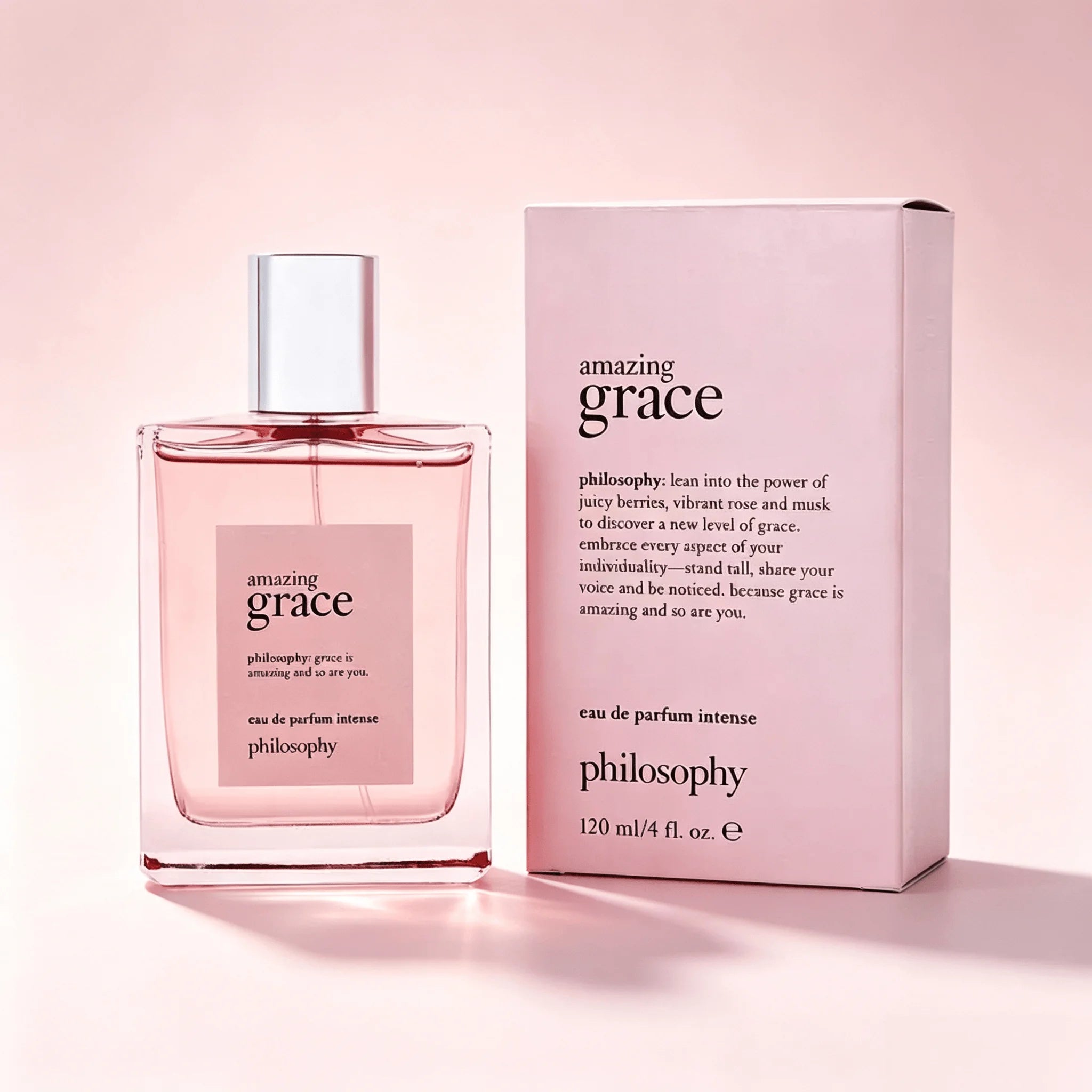 Amazing Grace by Philosophy Eau De Parfum Intense Spray 4 oz (120ml), Authentic Ladies EDP Perfume, Juicy Berry Rose Musk Scent, Long‑Lasting Rich Floral Fragrance for Women Everyday Use