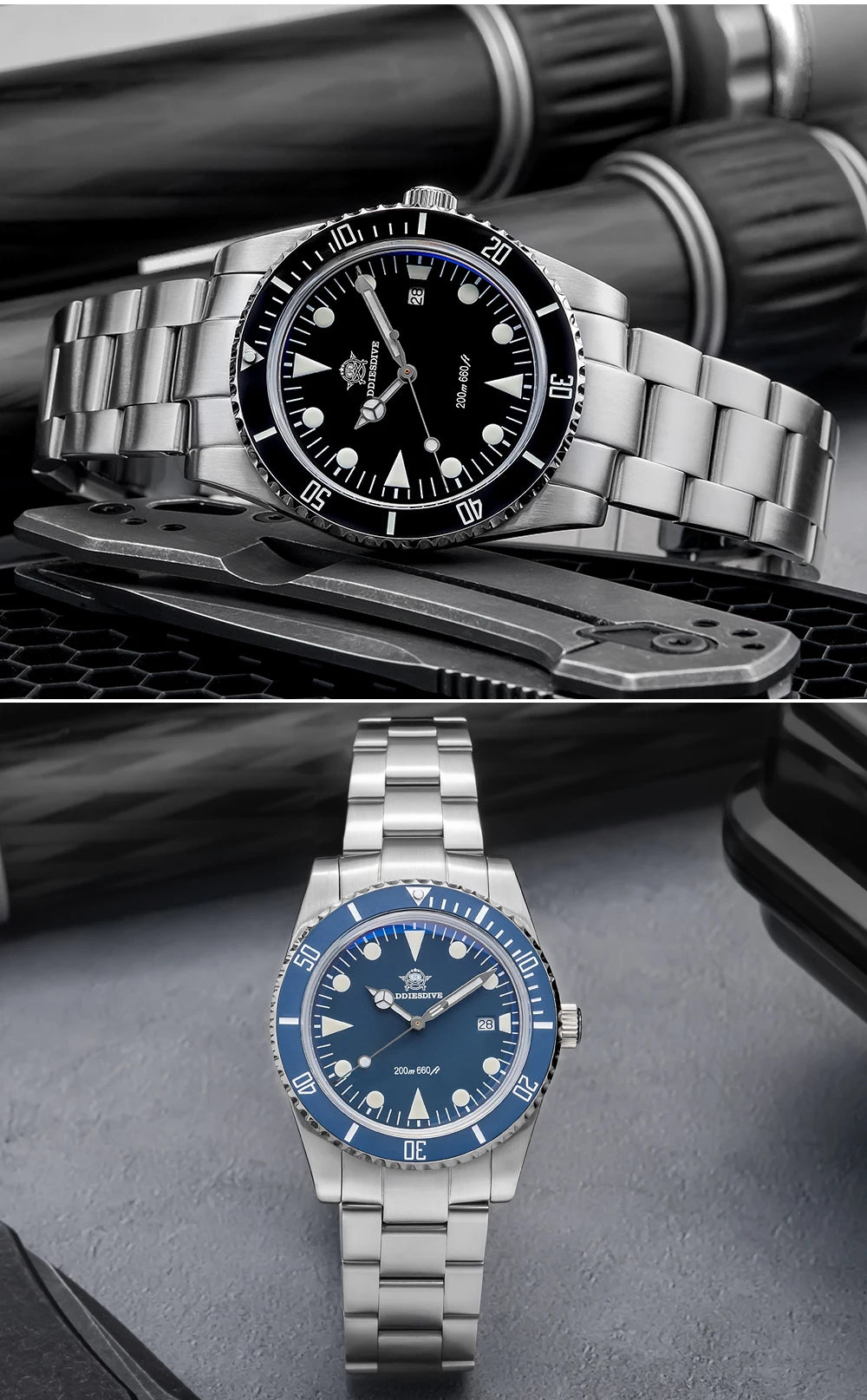 ADDIESDIVE Men's Diving Watch Stainless Steel Ceramic Bezel Quartz Watch Men's BGW9 Luminous 200m Waterproof  Men's Watch