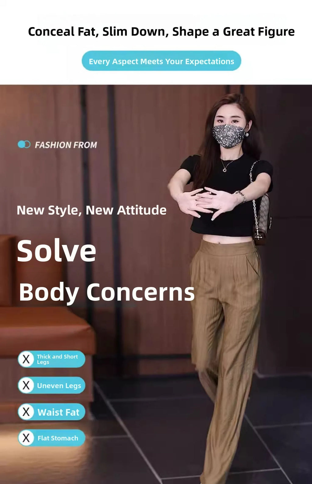 Women's Ice Silk Wide Leg Pants - High Waist Loose Casual Trousers