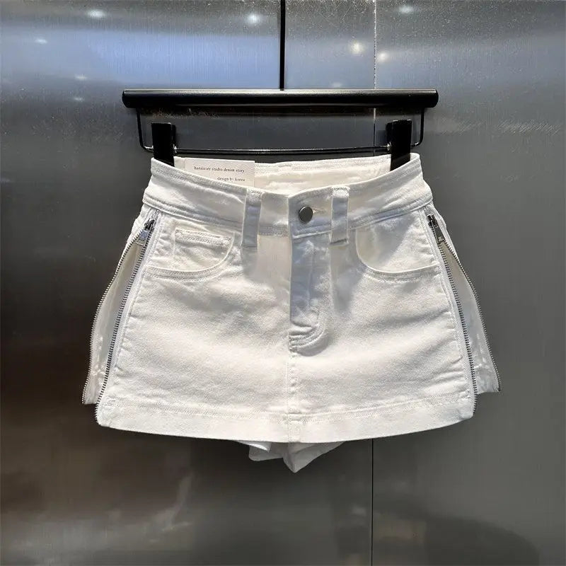 Y2k Denim Skirt Women American Retro Solid Zipper Spring Summer Mini Skirt Fashion High Waist Hot Sexy Slim Faldas Mujer