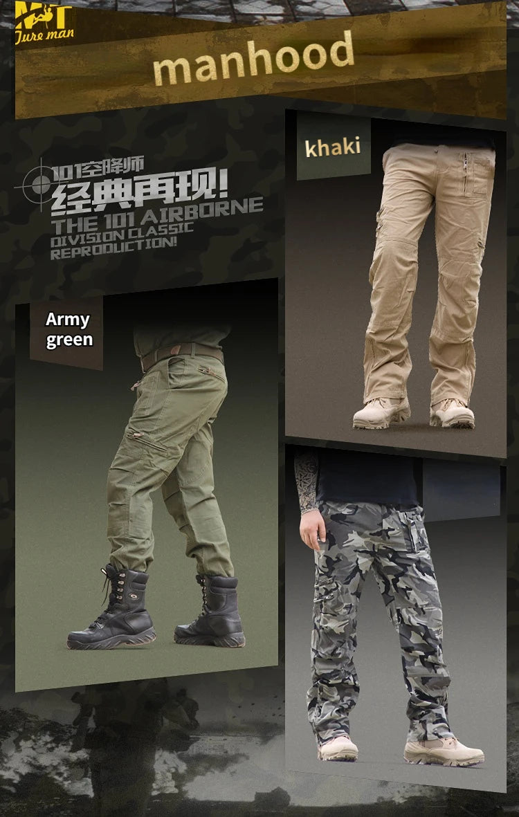 2026 Men's Cargo Pant Cotton Outdoors Tactical Pant Men Vintage Camo Green Work Many Pocket Cotton Camouflage Black Trouser