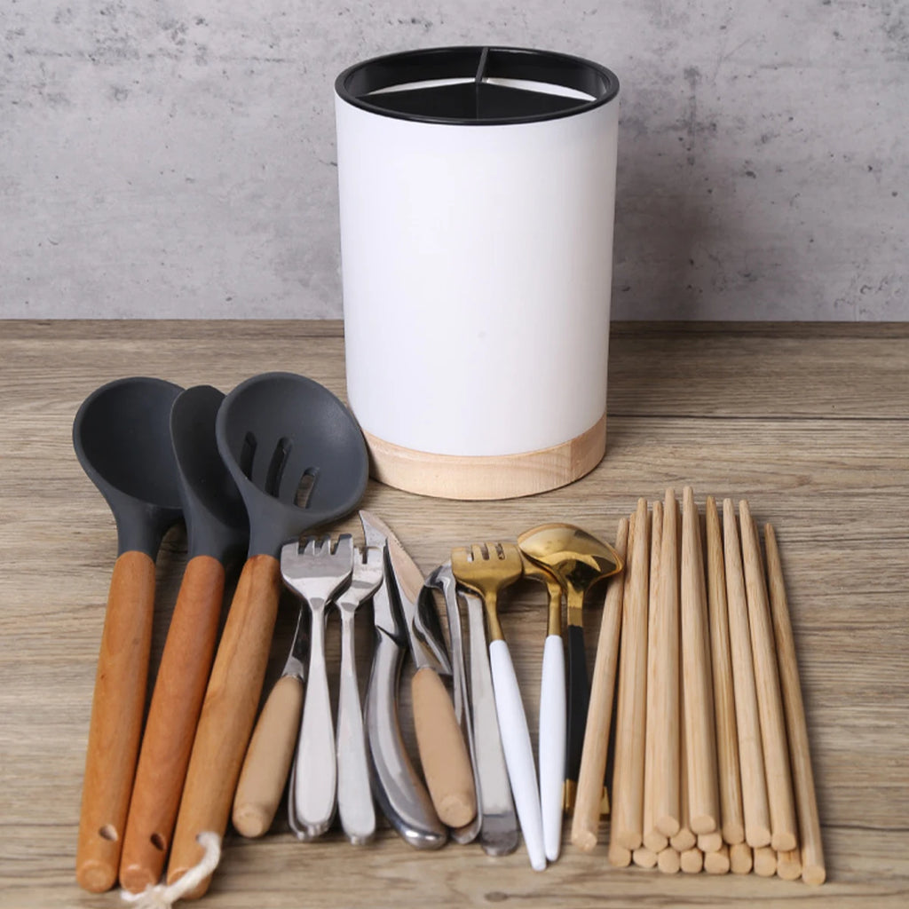 Cubo de almacenamiento de vajilla de cocina, soporte para utensilios, escurridor de cubiertos, estante de almacenamiento de palillos y cucharas de plástico, desmontable con 3 divisiones