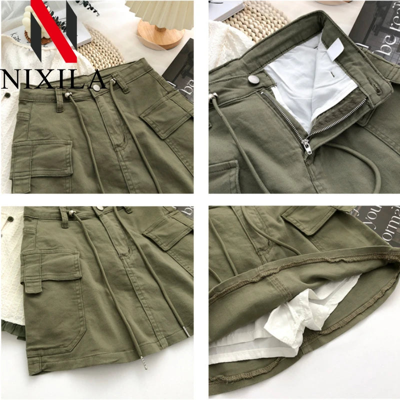 New in Women Summer Drawstring High Waist Denim Package Hip Half-body Skirt Korean Fashion Vintage Versatile Skirt Women Clothes