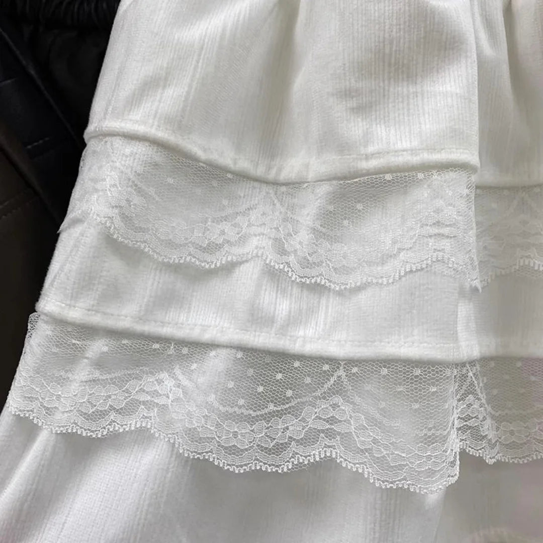 Japanese Y2k Cute Ruffled Plaid Skirt Subculture White Lace Cake Skirts Preppy Casual New Women Princess Puffy Skirts Mini Skirt