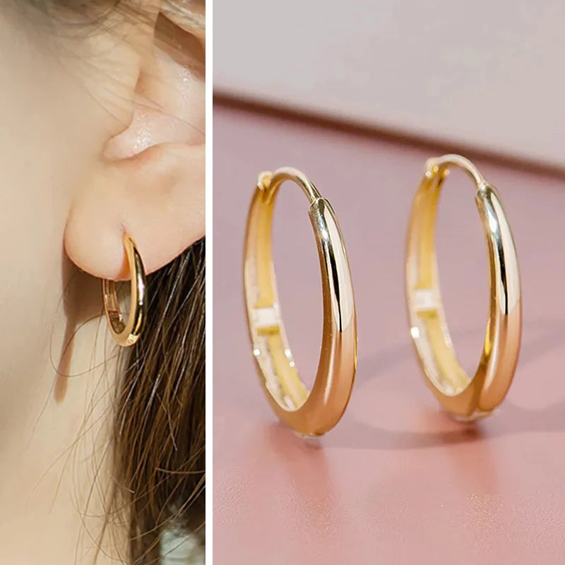 Huitan Versatile Gold Color Hoop Earrings Female Daily Jewelry Matel Style Design Accessories For Women'S