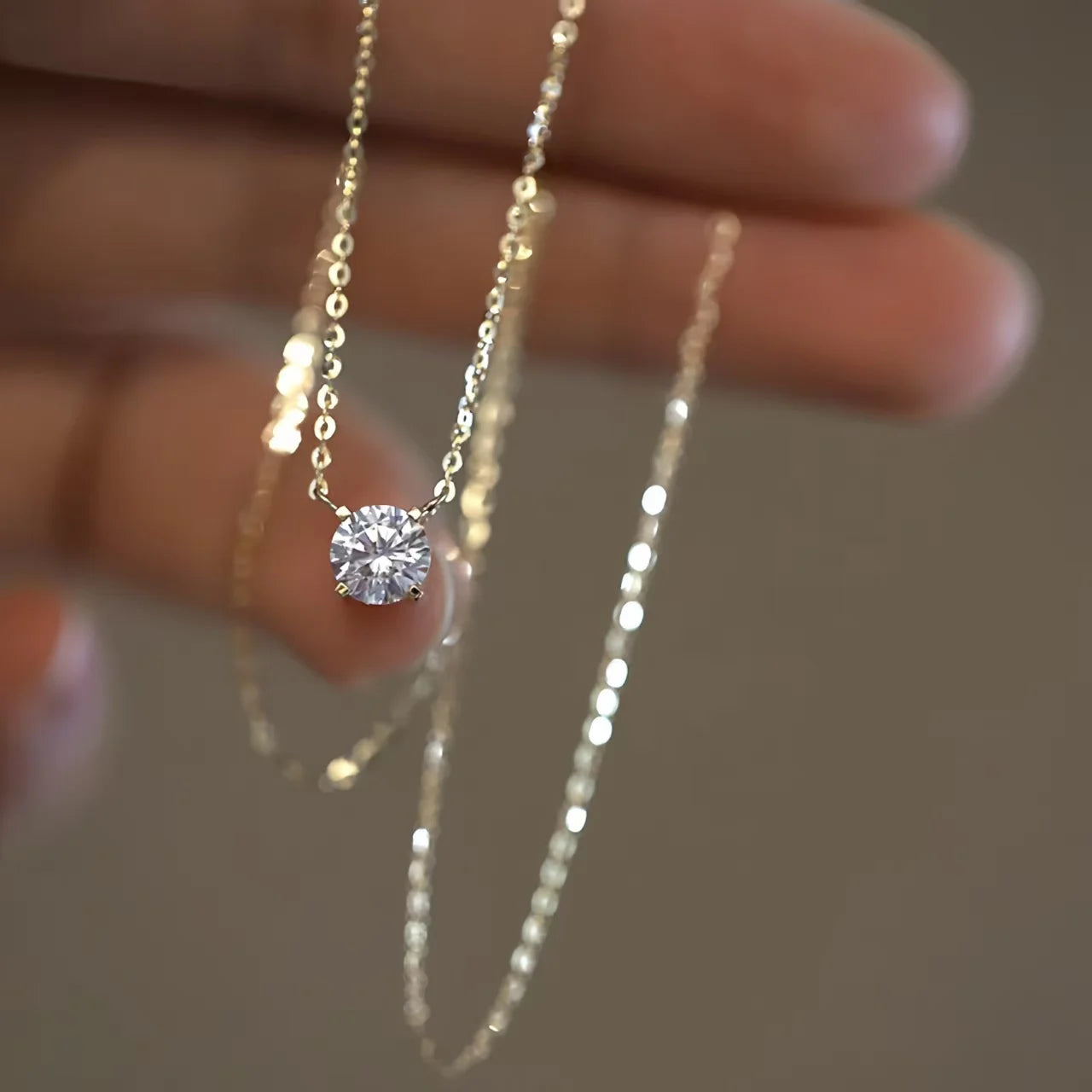 925 Sterling Silver 18K Gold-Plated Necklace Versatile Single Shiny Zircon Clavicle Chain Women'S'S Wedding Jewelry