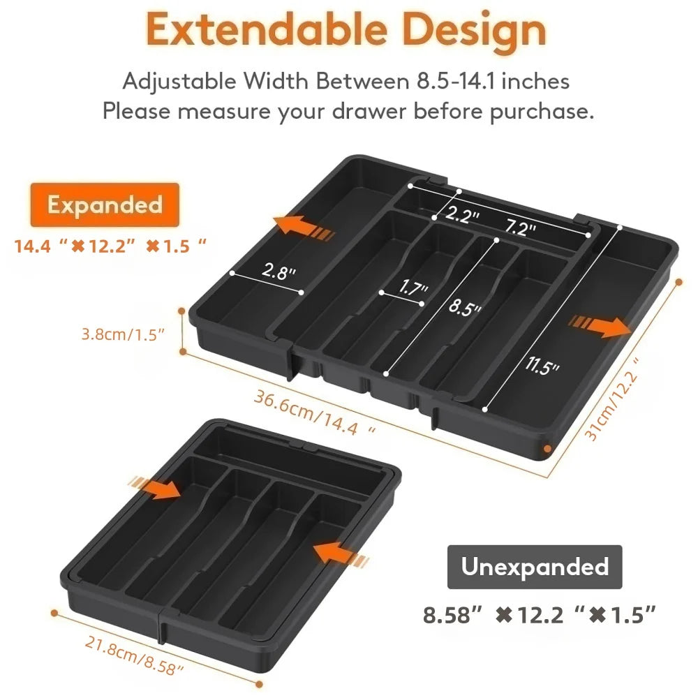1 organizador de cubiertos plateados - Organizador expandible de cajones de cocina, organizador ajustable de utensilios, bandeja de cubiertos para tenedores, cuchillos,