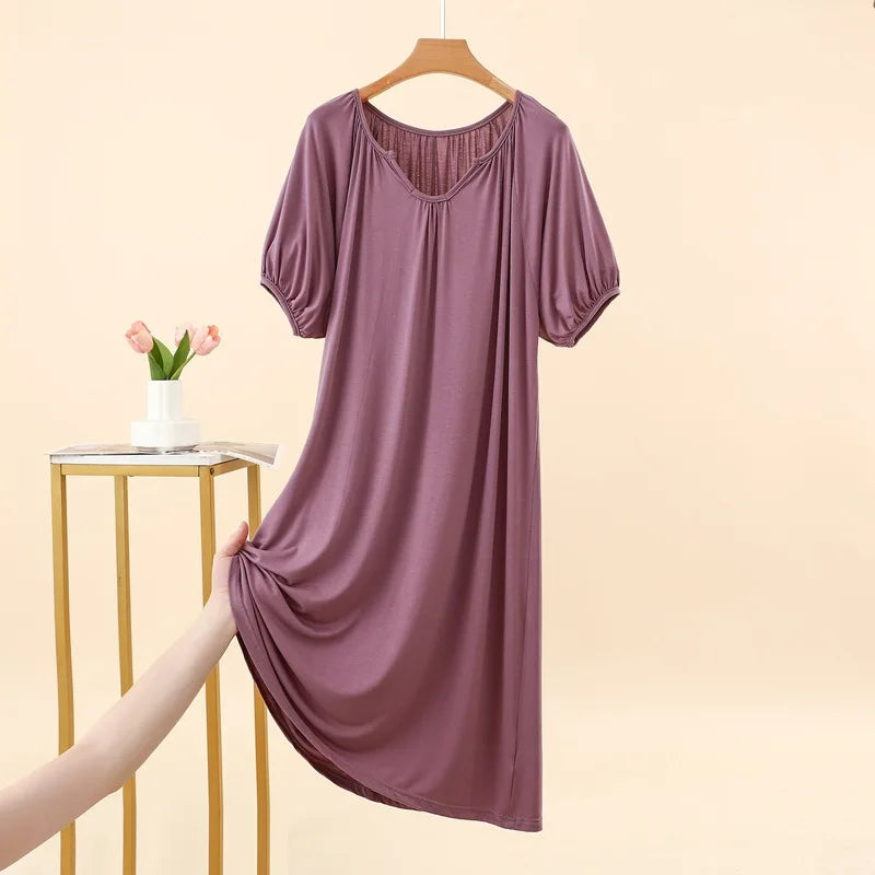 Summer New Modal Sleeveless V-neck Long Dress Women's Thin Loose plus Size Home Dress Fresh Sweet Style Outdoor Scene