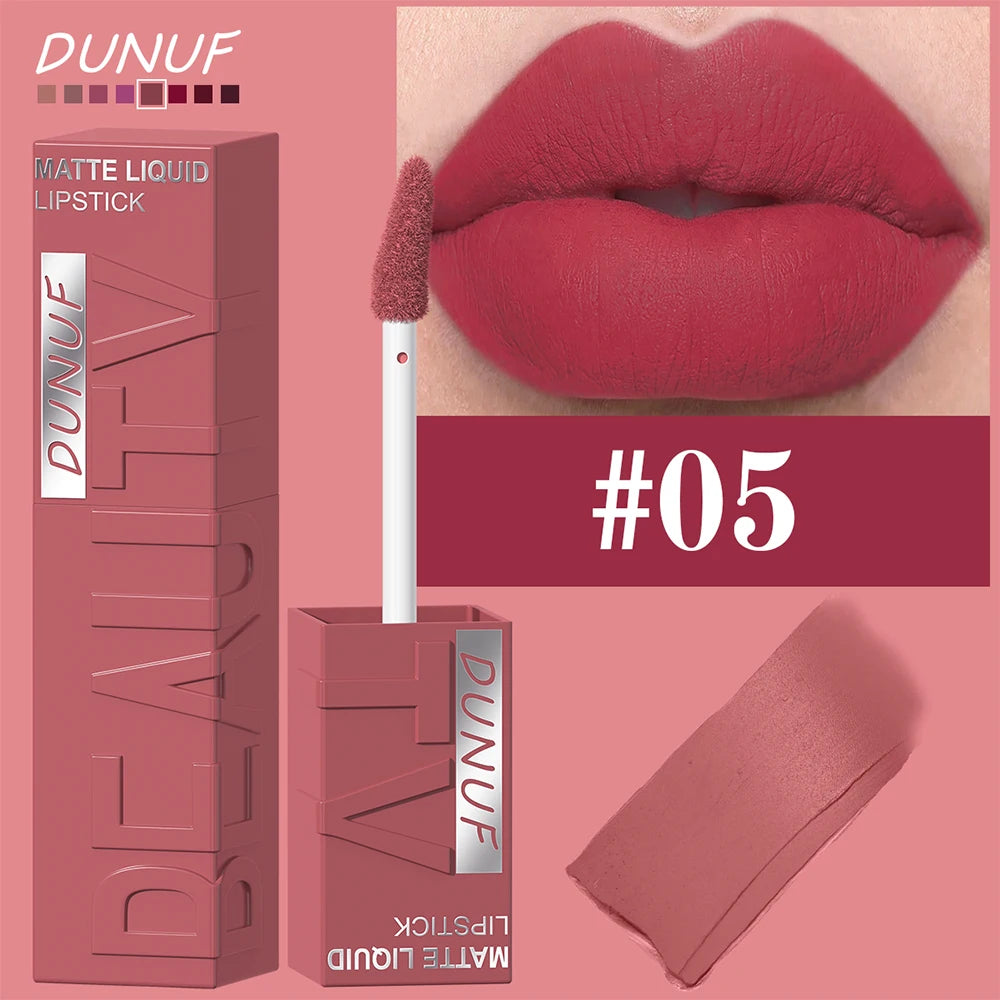 Dunuf 8 Color Matte Velvet Lip Gloss Waterproof Plumping Lipstick For Bold Women