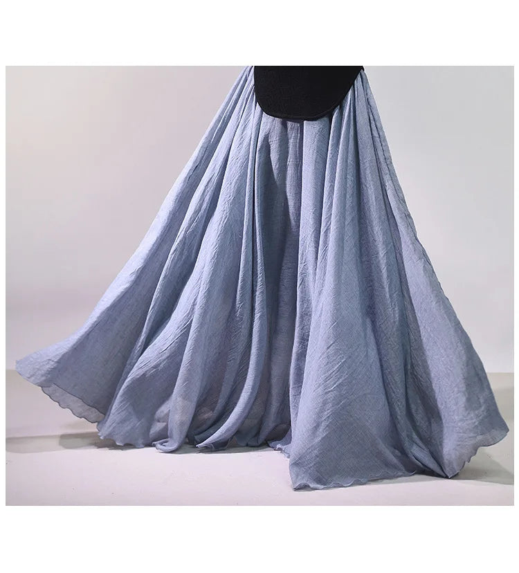 New In 2026 Spring Summer Woman Cotton Linen Midi Skirt Solid Color Loose Flared Pleated A-line Skirt Female Sweet Elegant Skirt