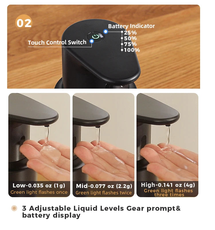 Dispensador de jabón de cocina de 480 ml con sensor automático, máquina de desinfectante de manos, dispensador de jabón eléctrico inteligente para gel de baño, acero inoxidable 304