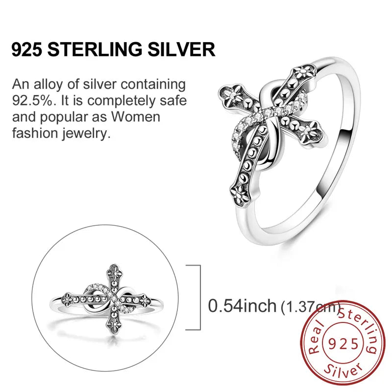 Rings Original 925 Sterling Silver Rings Bow Heart Sun Moon Star Zircon Rings For Women'S Jewelry Birthday Anniversary Gifts