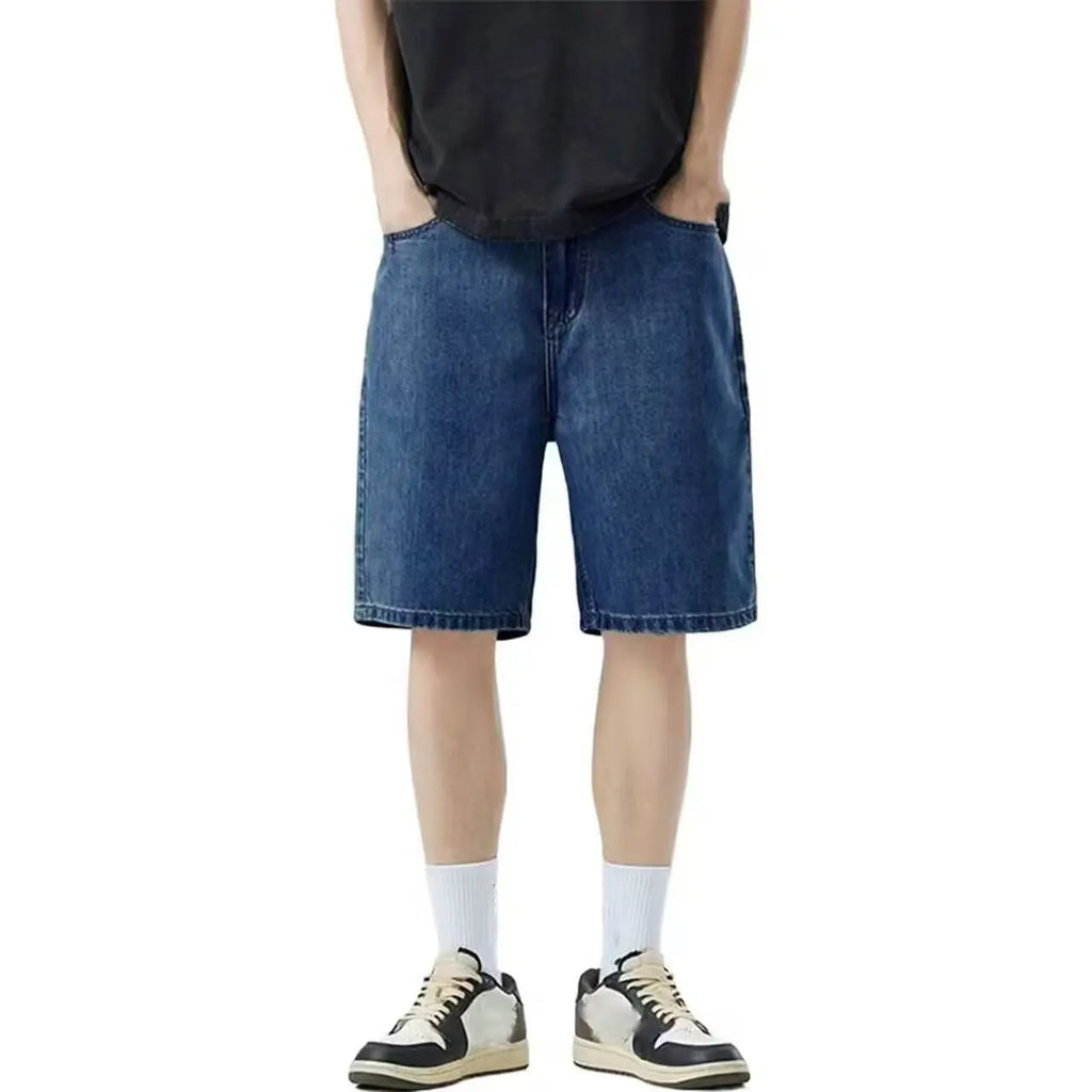 Light colored denim shorts summer slim fit new loose straight leg mid length pants high waist slimming five quarter pants