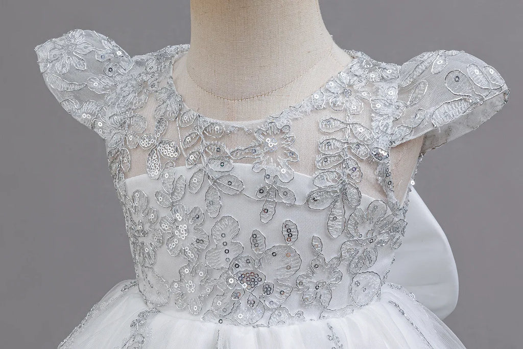 HETISO Children's Dress Princess Embroidery Lace Flower Girls Holiday Party Ball Gown Little Kids Summer Costume 1-6Y