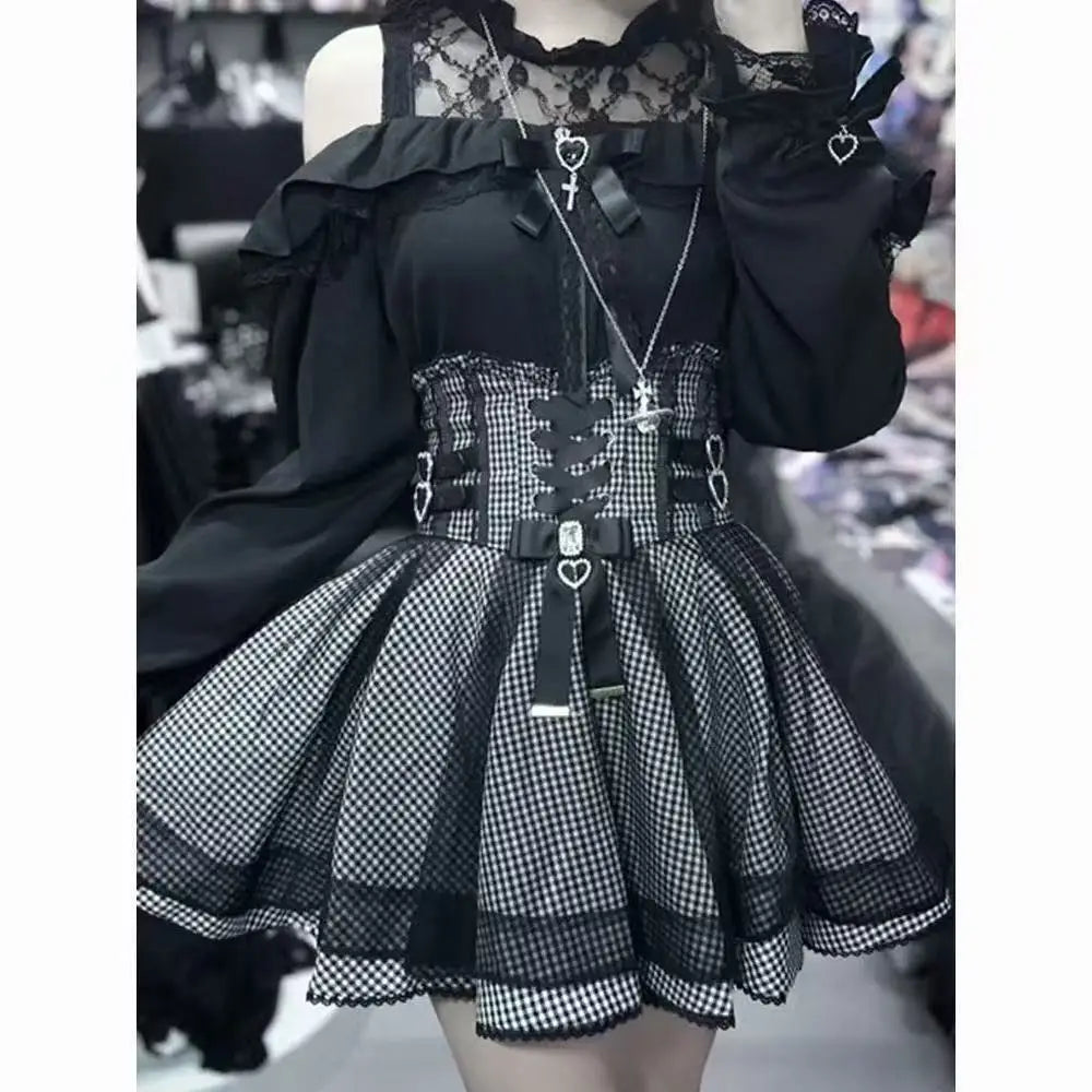 Japanese Lolita Y2k Lace Layered Skirt Women Anime High Waist Maid Style Chic Ruffle Cake Skirt Kawaii Harajuku Sweet Mini Skirt
