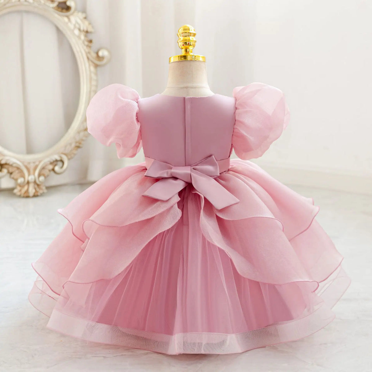 HETISO New Beauty Pageant Dress For Baby Toddler Girl Beading Puff Sleeve Kids Birthday First Christmas Ball Gown 1-4 Years