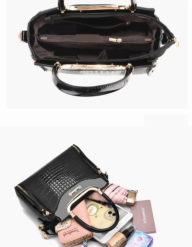 Stylish senior crocodile print women's handbag, temperament all large capacity single shoulder crossbody bag