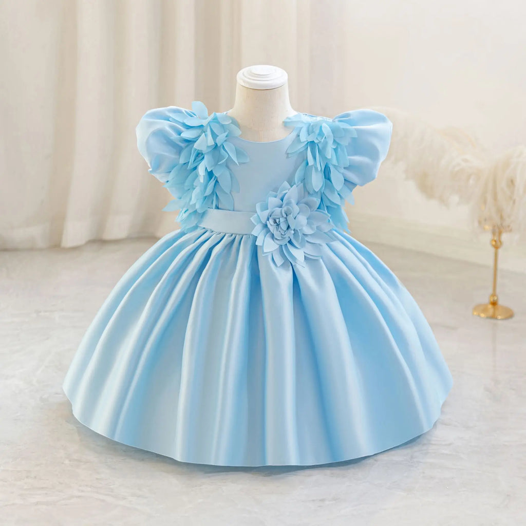 HETISO Leaf Appliques Baby Party Dress Casual Satin Kid's Princess Gown for Girls Ages 1-4 Young Child Clothes