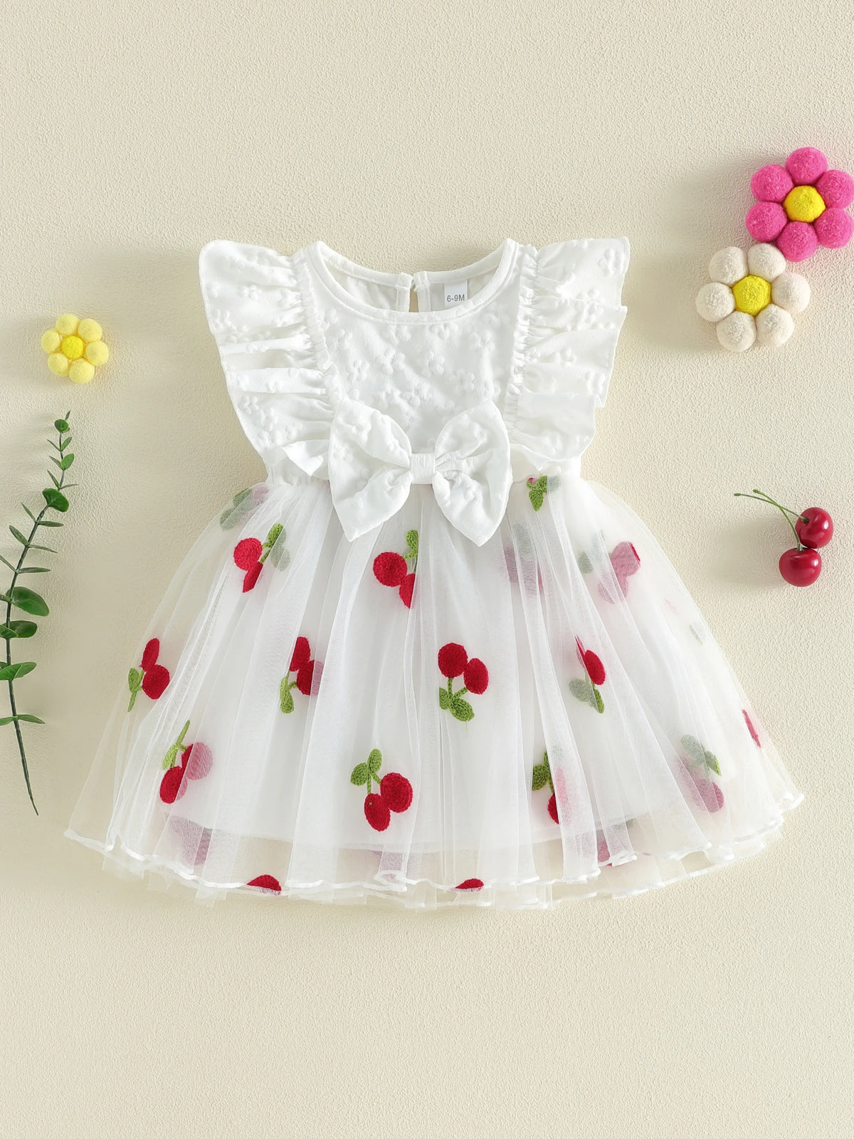 Citgeett Summer Toddler Girls Dress Embroidered Layered Tulle Bowknot Fly Sleeve Casual Dress Clothes