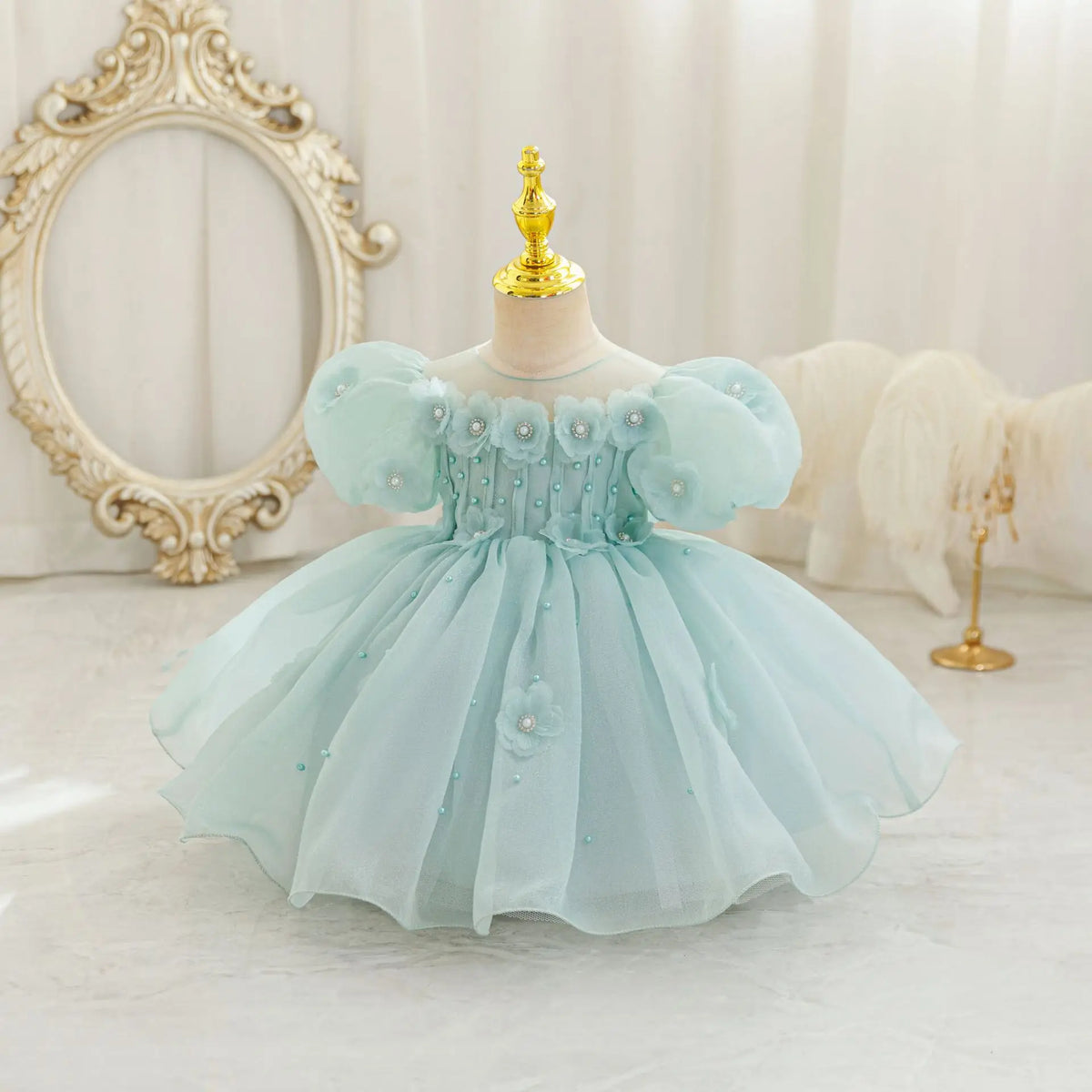 HETISO Summer Infant Baby Girl Dresses Flower Appliques Toddler Kids Birthday Party Princess Wedding Ball Gown