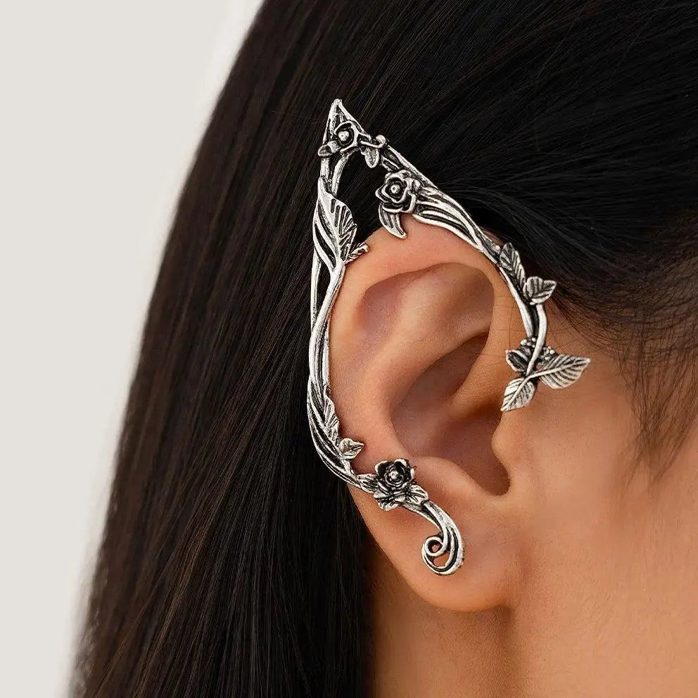 Purui Popular Gold Color Elf Flower Leaf Ear Clip Cute Jewelry Accessory Fairy Piercing Earrings Wedding Girls Jewelry Gifts New