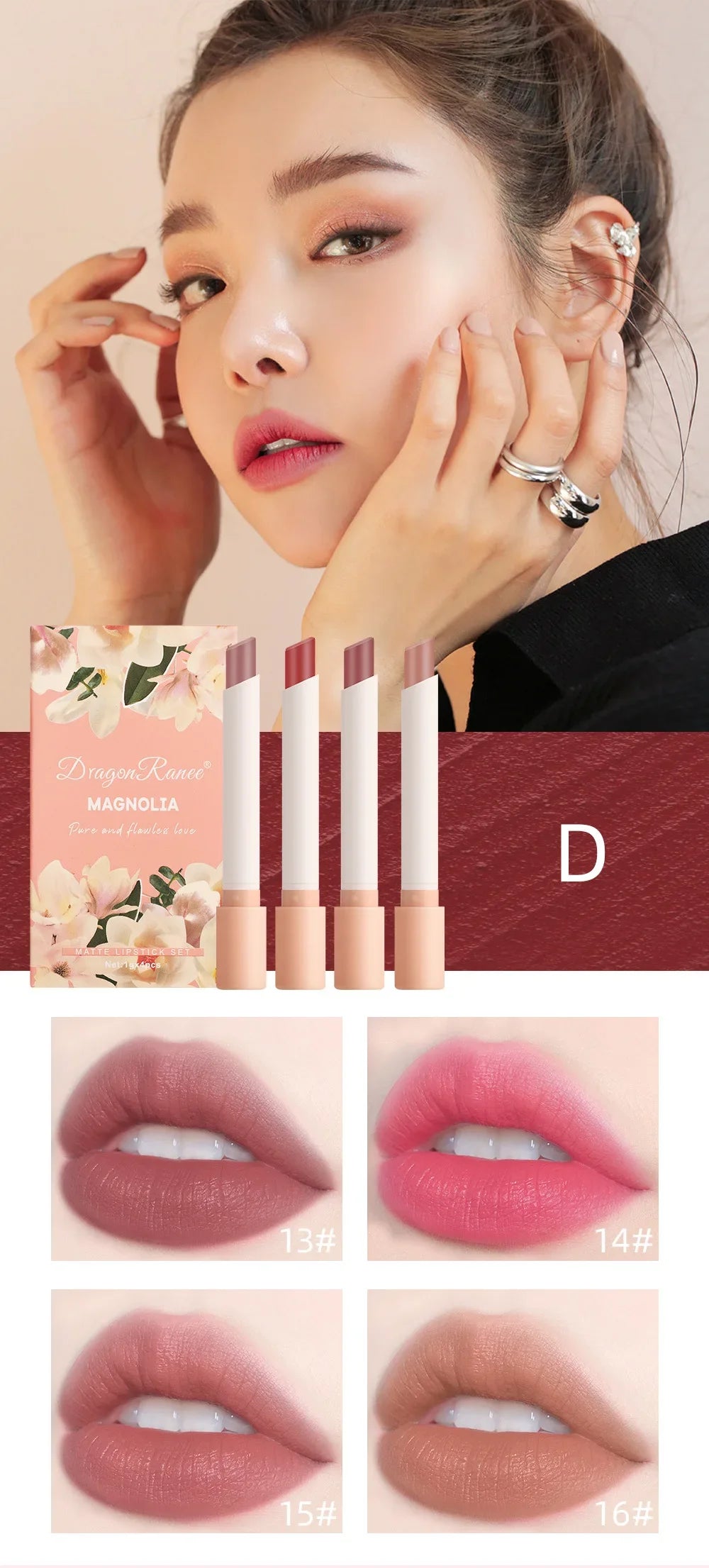 4pcs Lipstick Set Velvet Matte Lip Gloss Waterproof Long Lasting Smoke Lip Stick Sexy Red Lip Tint Charming Lips Makeup