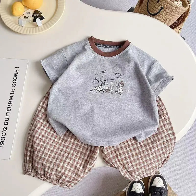 Kids Outdoor Sports Set Boys Girls Summer Short Sleeve T-Shirt Shorts Two-Piece Set Kids' Casual Striped T-Shirt 1-6 Year Set