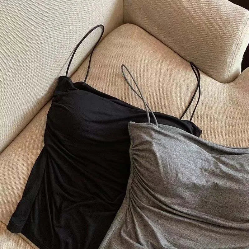 Built In Bra Camisole Tank Top For Women With Medium Stretch Cropped Sleeveless Vest