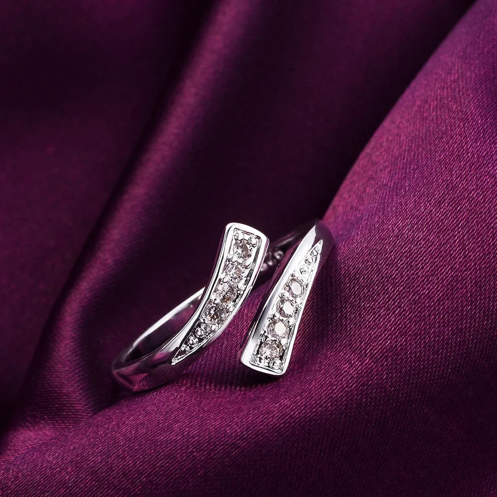 Hot 100% 925 Sterling Silver Crystal Ring For Women'S Adjustable Size Fashion Engagement Wedding Luxury Jewelry Holiday