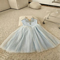 Girls Pearl Strap Light Blue Ballet Tutu Dress Sparkle Tulle Skirt Child Stage Performance Ballerina Dance Competition Costome