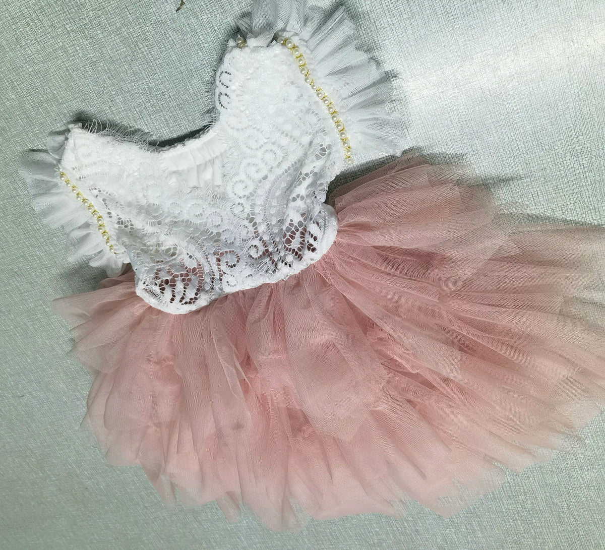 New Girl Dress Kids Flower Princess  Beading Dress for Baby Birthday Kids Flutter Sleeve Cake Dresses Children Clothing Caramel