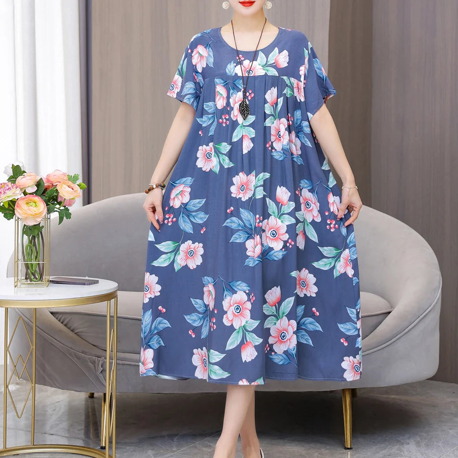 New Fashion Casual Summer Dress For Women Ladies O-Neck Print Short Sleeve Dress plus size Women Clothing