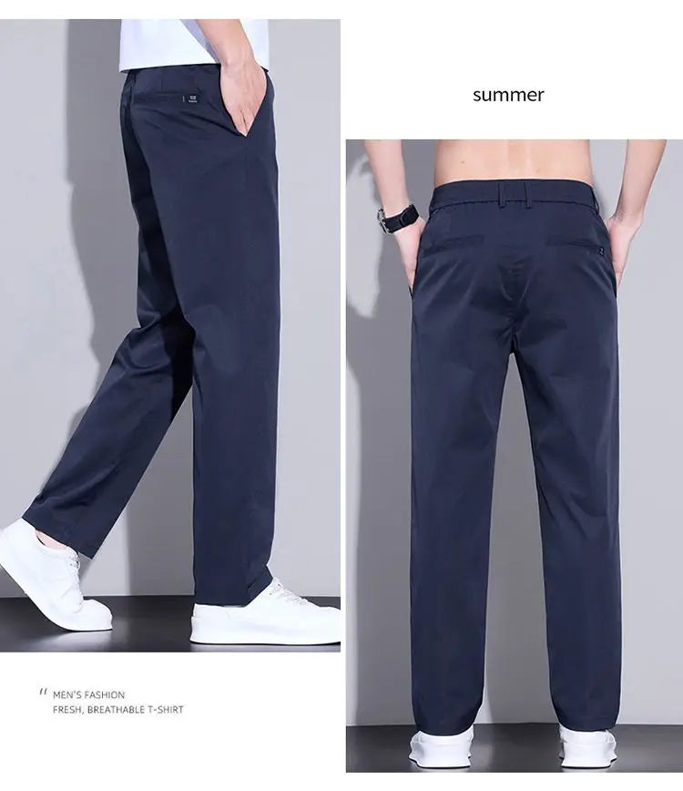 Spring Summer Thin Mens Pants Straight Business Casual Pants Ice Silk Quick Dry Breathable Korean Trousers Fashion Men Clothing