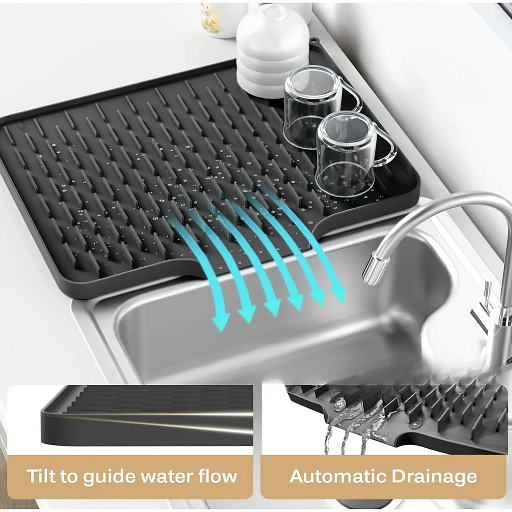 Tapete de silicona para cocina con diseño de drenaje incorporado, fácil de limpiar, adecuado para encimeras, fregaderos, refrigeradores