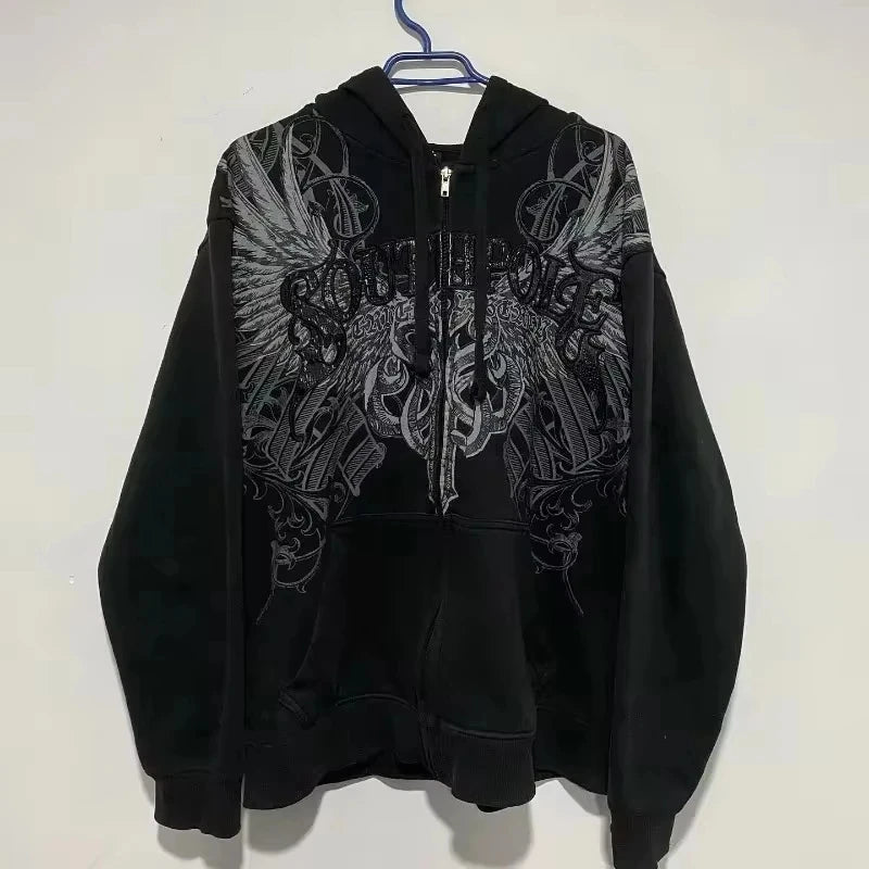 BiggOrange Plum Tree Embroidered Oversized Zipper Hoodie - Pink