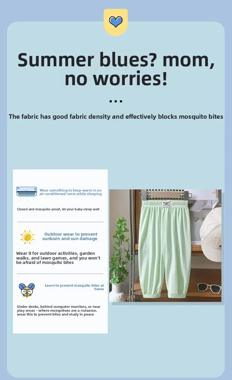 Children's mosquito-proof pants summer baby ice silk bloomers thin sweatpants boys and girls casual nine-point pants