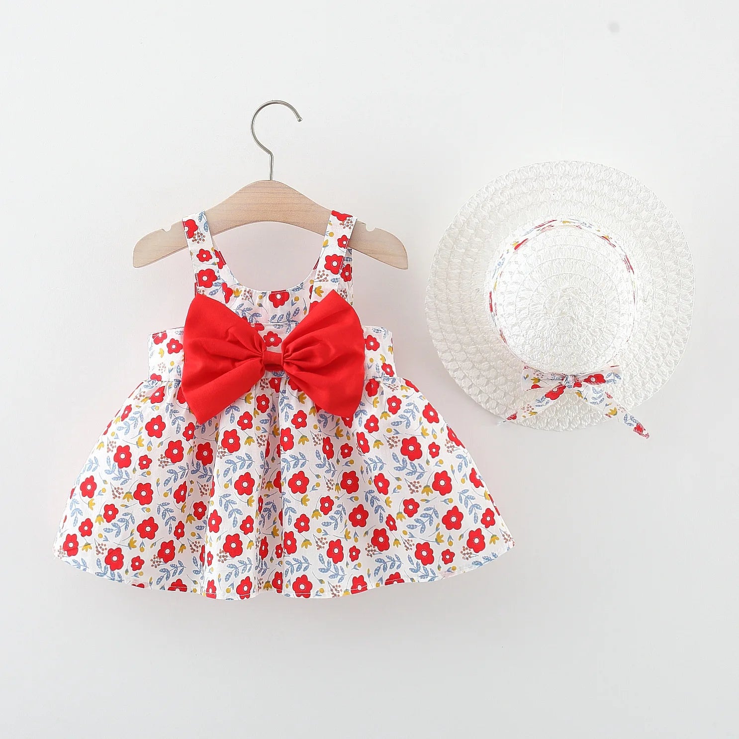 9M-3Y Baby Girl Summer Lightweight Princess Dress Newborns Cotton Breathable Floral  A-Line Dress Infant Big Bow Camisole Dress