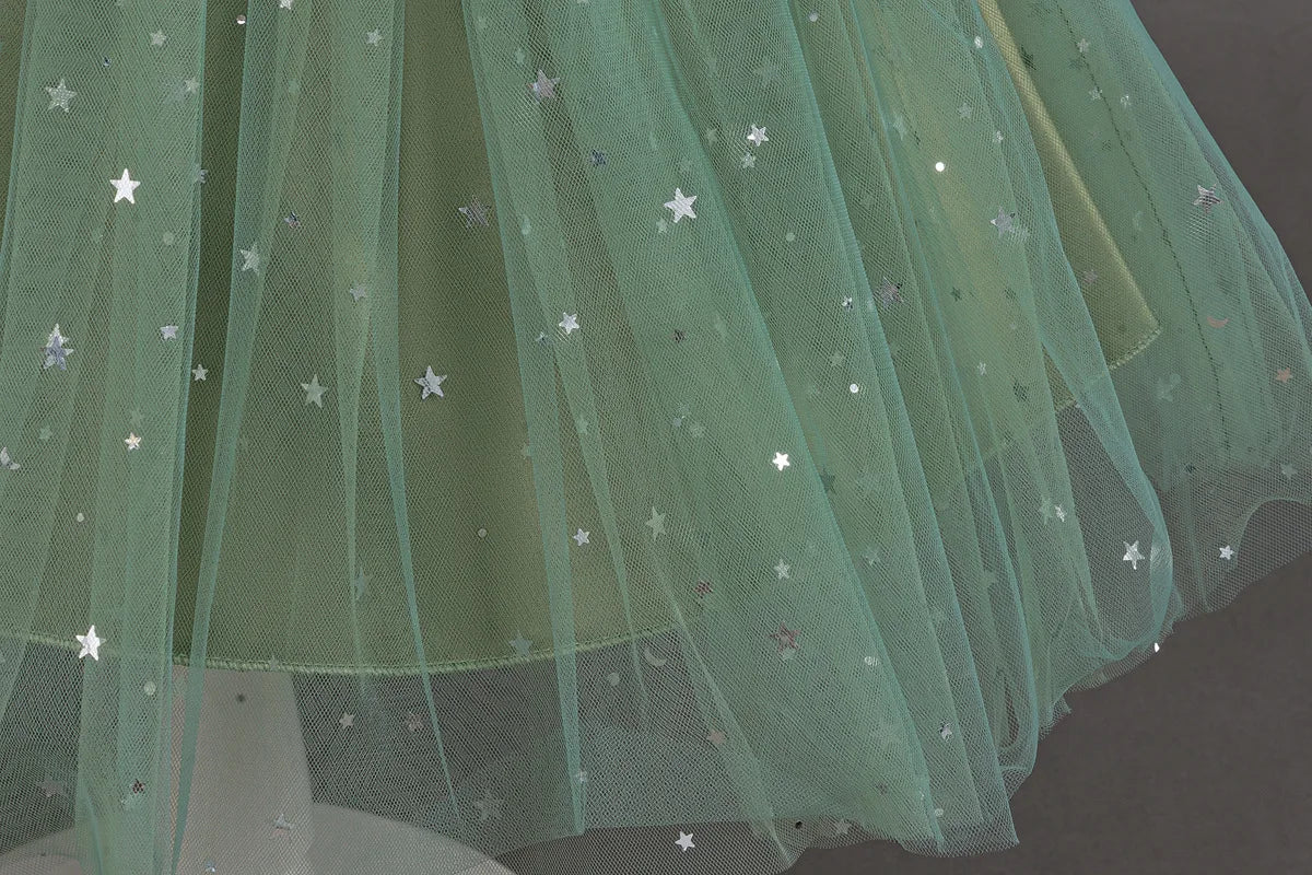 HETISO Baby Girls Dress Sling Elegant Kids Star Printed Birthday Party Ball Gown Children Costume Gown 6M-3 Years