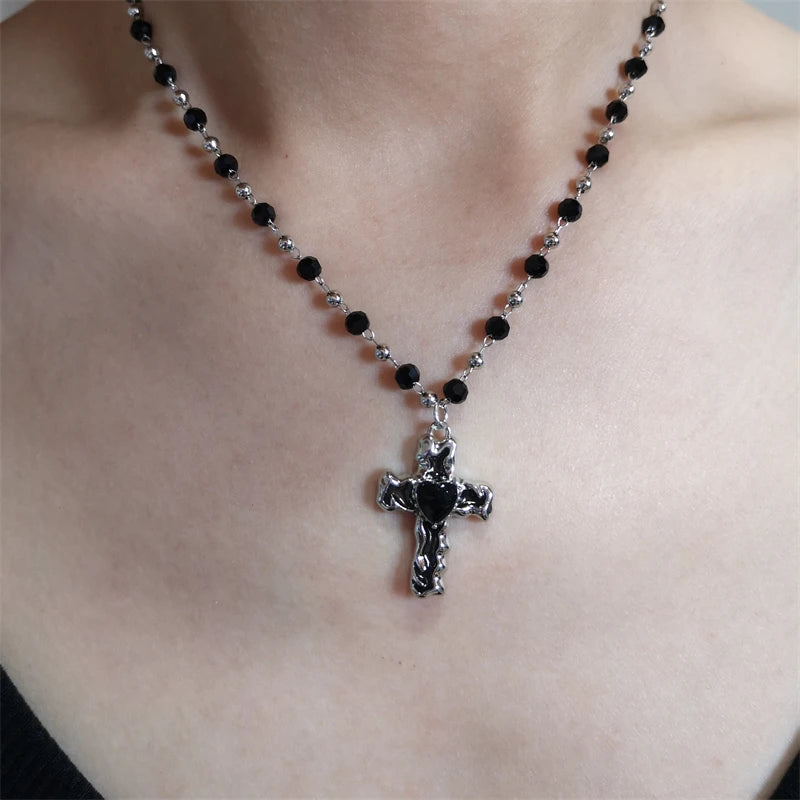 Star Cross Bowknot Pendant Necklace For Women'S Egirls Y2K Cool Neck Jewelry Clavicle Chain Original Korean Fashion