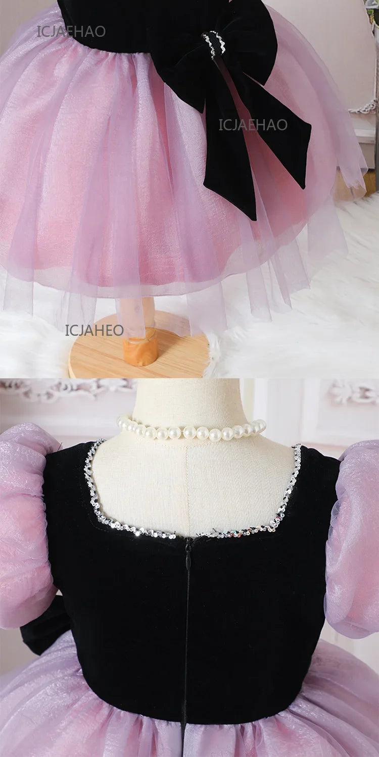2025 Party Dress Vestido Children Girls Princess Tutu Gown Banquet Piano Host Dresses Outfit Costume New Matching Kids Birthday