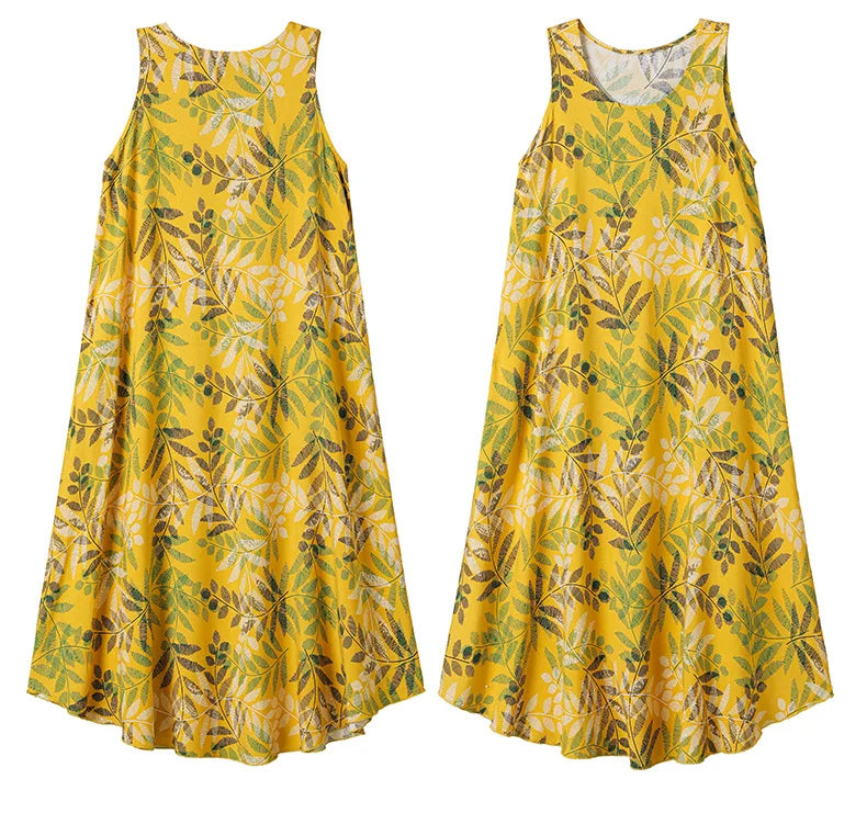 New Women Summer Dresses Vintage Dress FashionRobe Plus Size Sleeveless Femme Casual Print Dresses