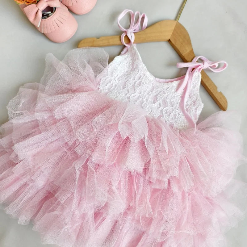 Toddler Girls Lace Tutu Dress for Kids Lovely Layers Ruffles Vestidos Fashion Baby Birthday Party Gown Boutique Wear