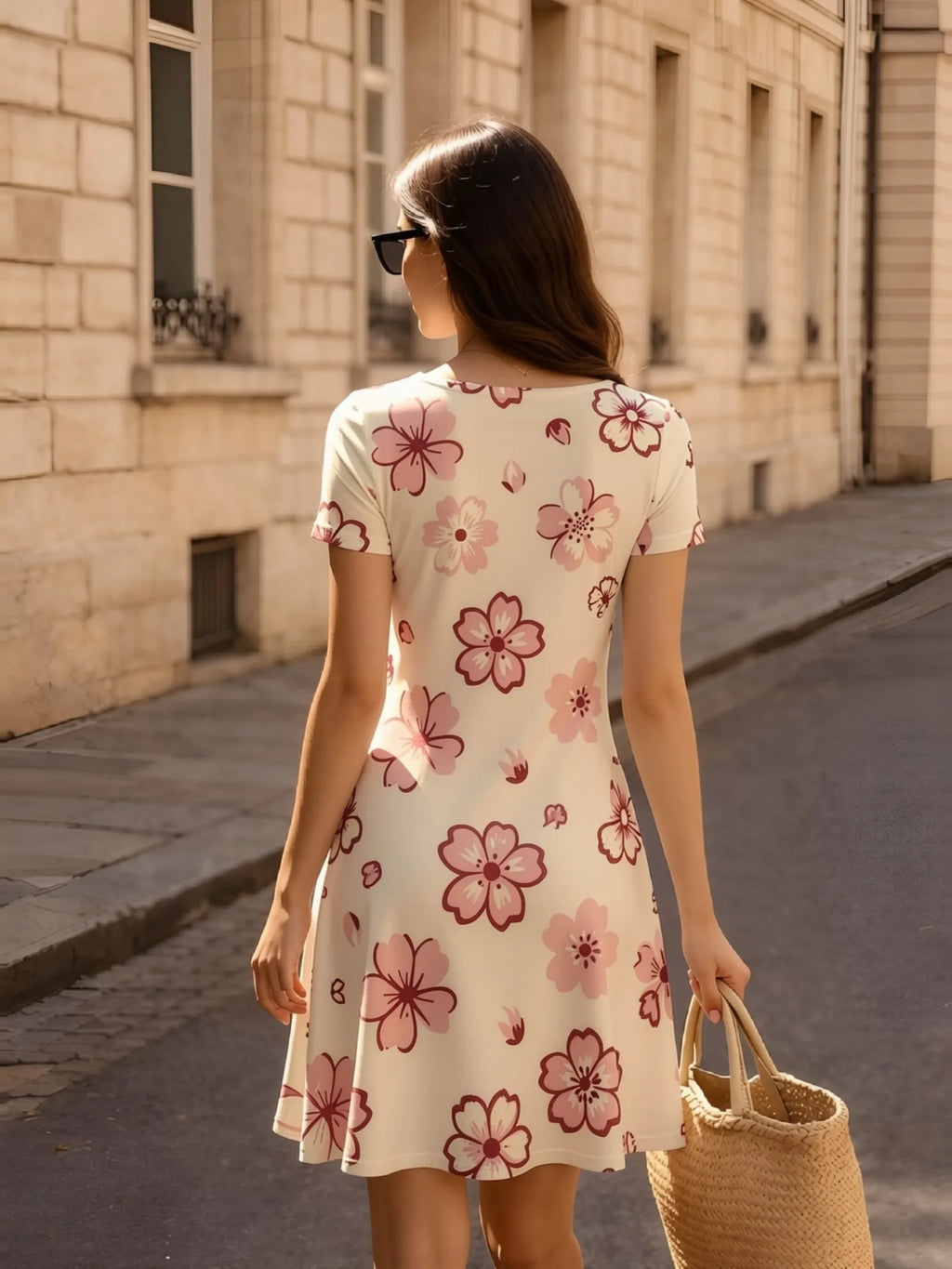 Womens V Neck Floral Print Short Sleeve Swing Dress Casual Flowy Summer Mini Dress for Everyday Style Travel Holidays and Events