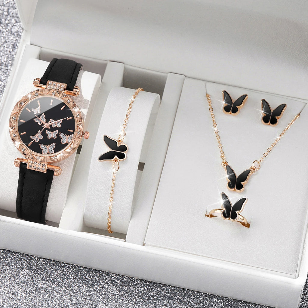 Ladies' Fashion Light Luxury Quartz Watch Classic Butterfly Pattern Digital Diamond Face Women's Style