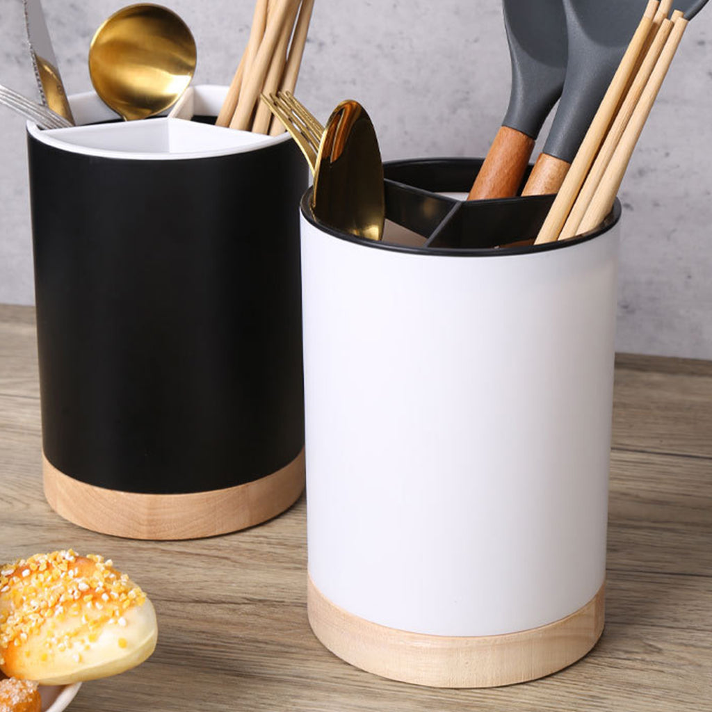 Cubo de almacenamiento de vajilla de cocina, soporte para utensilios, escurridor de cubiertos, estante de almacenamiento de palillos y cucharas de plástico, desmontable con 3 divisiones