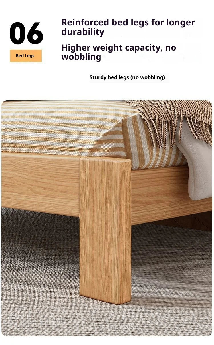 Japandi Beech Solid Wood Bed With Headboard, Japanese Log Low Bed Frame, Single Double Platform Bed For Small Bedroom Furniture