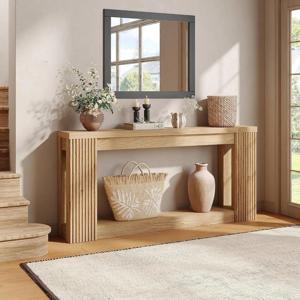 Fluted Wooden Console Table with 2 Storage, 71 Inch Rectangular Entryway Sofa Table for Living Room Hallway, Customized