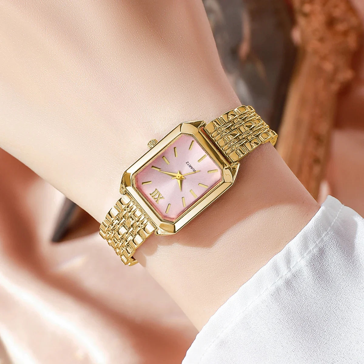 2PCS/Set Fashion Rectangle Women Quartz Watch Ladies Roma Dial Wristwatches Rhinestone Bracelet Set Reloj Mujer Girls Clock Gift